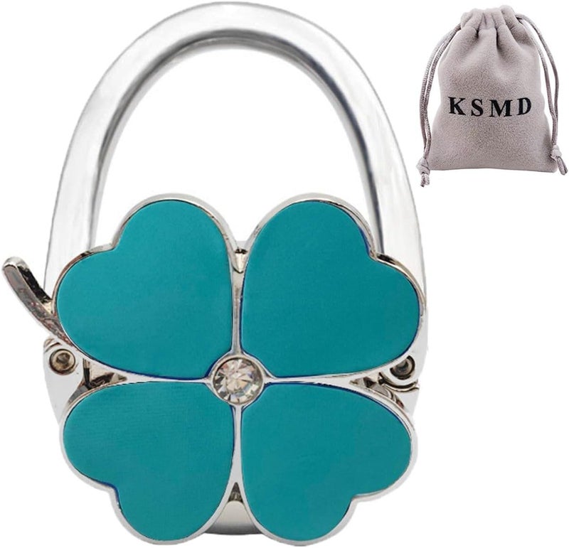 KSMD Variety Design Purse Hooks for Table and Bars,Portable Purse Hanger Organizers Hooks Handbag Pocketbook Holder Bag Storage for Desk,Foldable Folding Purse Table Hook Hanger (Light Blue Clover) - Image 1